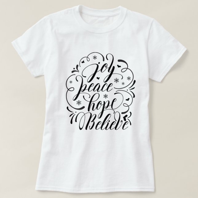 Camiseta Joy Peace Hope Belig (Diseño del anverso)