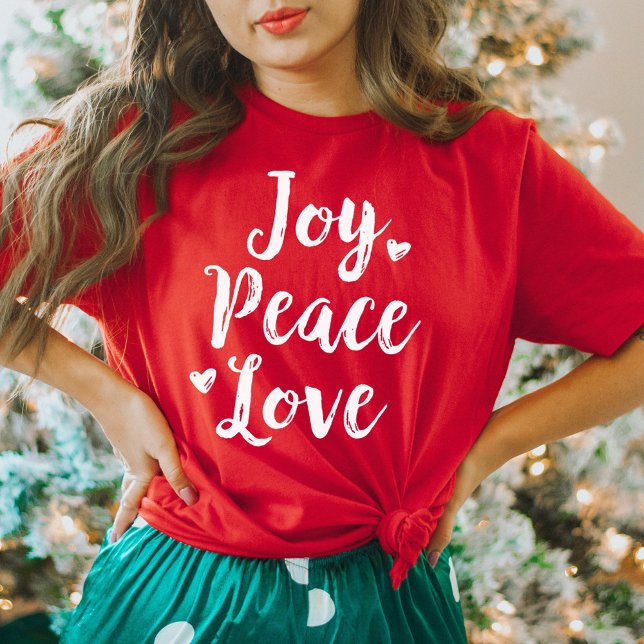 Camiseta Joy Peace Love Red Brushed Script Festividades par (Subido por el creador)