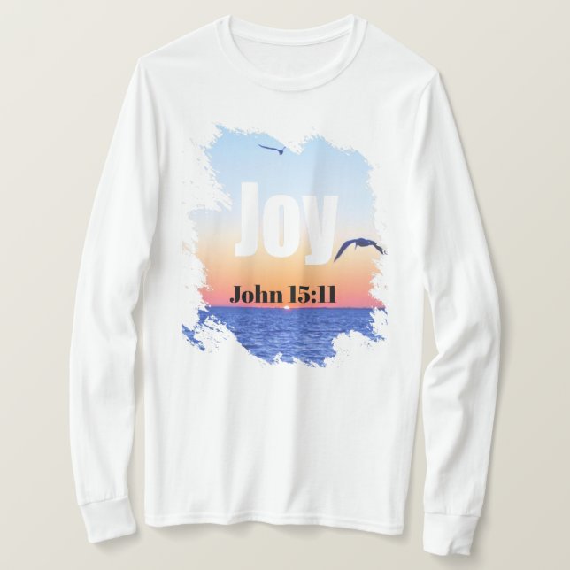 Camiseta Joy Scripture Glowing Sunset Over Water (Anverso del diseño)