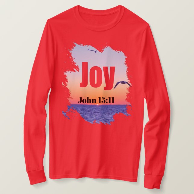 Camiseta Joy Scripture Glowing Sunset Over Water (Anverso del diseño)