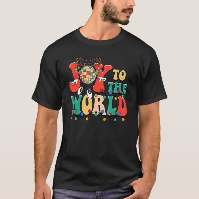 Camiseta Joy To The World Reindeer Disco Ball Christmas Hol (Anverso)
