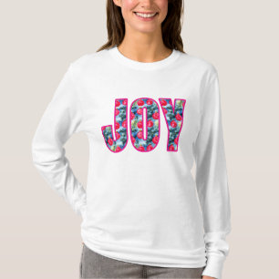 Camiseta JOY Word Art en Fuchsia Rosa y Verde Verde azulado