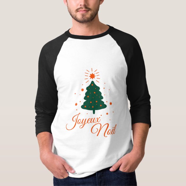 Camiseta Joyeux Noël en rouge : sapin classique et joyeux (Anverso)