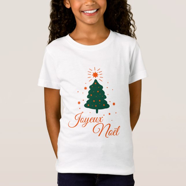 Camiseta Joyeux Noël en rouge : sapin classique et joyeux (Anverso)