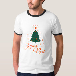 Camiseta Joyeux Noël en rouge : sapin classique et joyeux