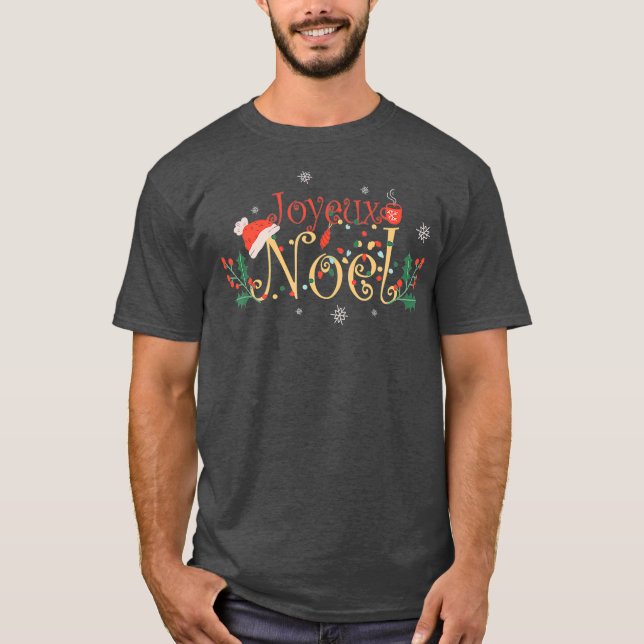 Camiseta Joyeux Noel Santa Hat Café Tea Snowflakes (Anverso)