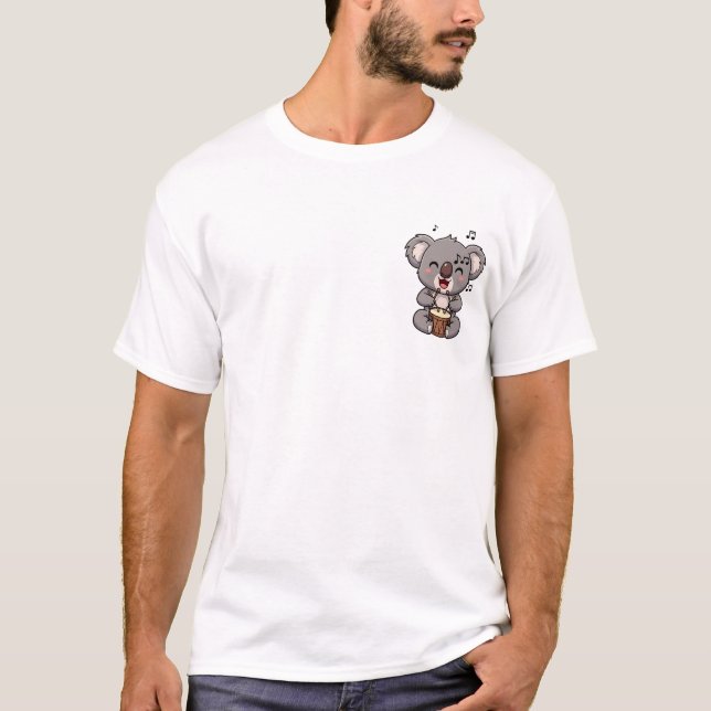 Camiseta Joyful Baby Koala Playing Drums with Musical Notes (Anverso)