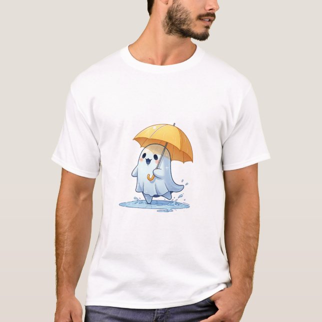 Camiseta Joyful Kawaii Ghost Splashing in Puddles (Anverso)