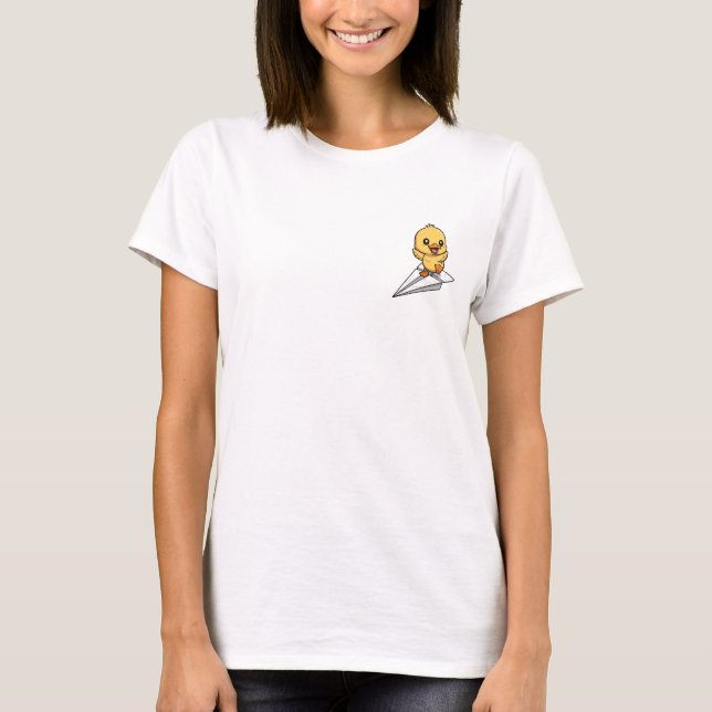 Camiseta Joyful Yellow Duckling Surfing on a Paper Airplane (Anverso)