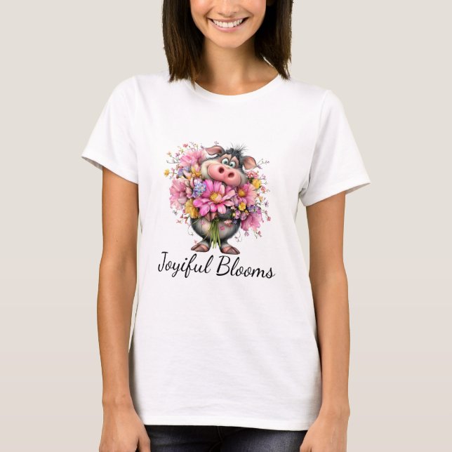 Camiseta Joyiful Blooms Cute Pig Floral T-Shirt (Anverso)