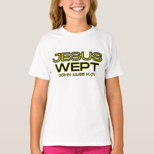 Camiseta Juan 11:35 Biblia versus Chica de citas de KJV