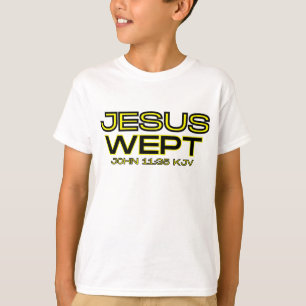 Camiseta Juan 11:35 Biblia versus KJV cita a chico