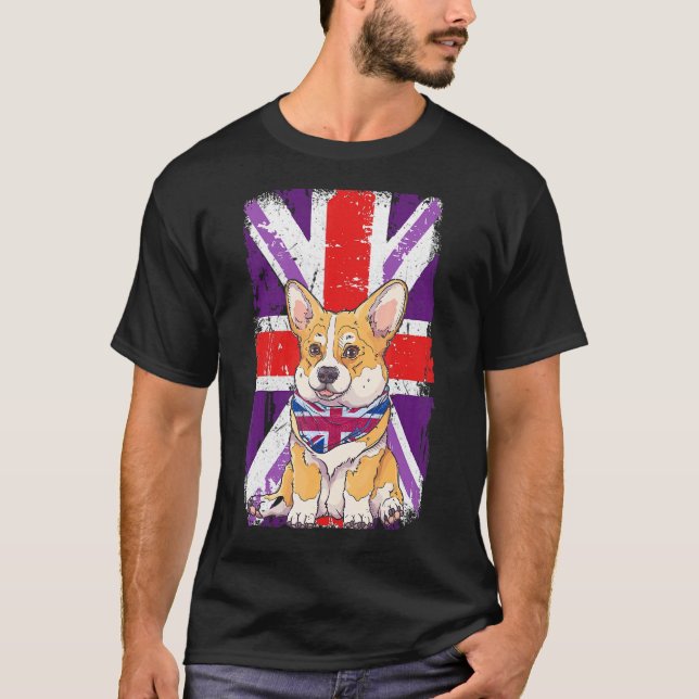 Camiseta Jubileo Platinum 2022 Corgi Puppy & Union Jack Par (Anverso)