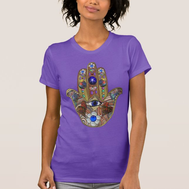 Camiseta Judaica Hamsa Hearts Flowers Opal Art Print (Anverso)