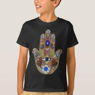 Camiseta Judaica Hamsa Hearts Flowers Opal Art Print