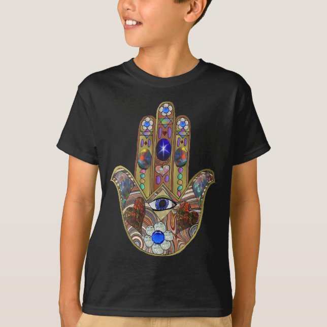 Camiseta Judaica Hamsa Hearts Flowers Opal Art Print (Anverso)