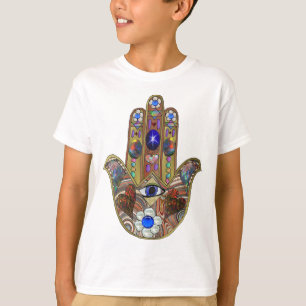 Camiseta Judaica Hamsa Hearts Flowers Opal Art Print