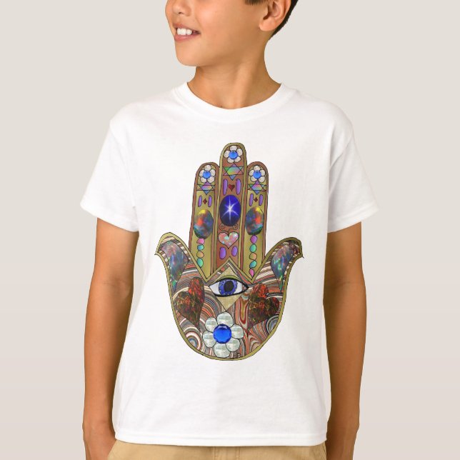 Camiseta Judaica Hamsa Hearts Flowers Opal Art Print (Anverso)