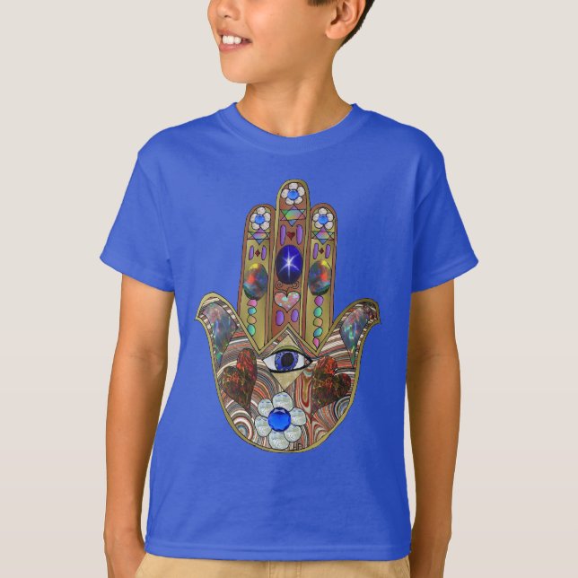 Camiseta Judaica Hamsa Hearts Flowers Opal Art Print (Anverso)