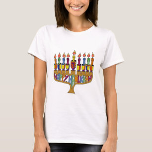 Camiseta Judaica Happy Hanukkah Dreidel Menorah
