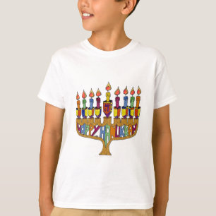 Camiseta Judaica Happy Hanukkah Dreidel Menorah