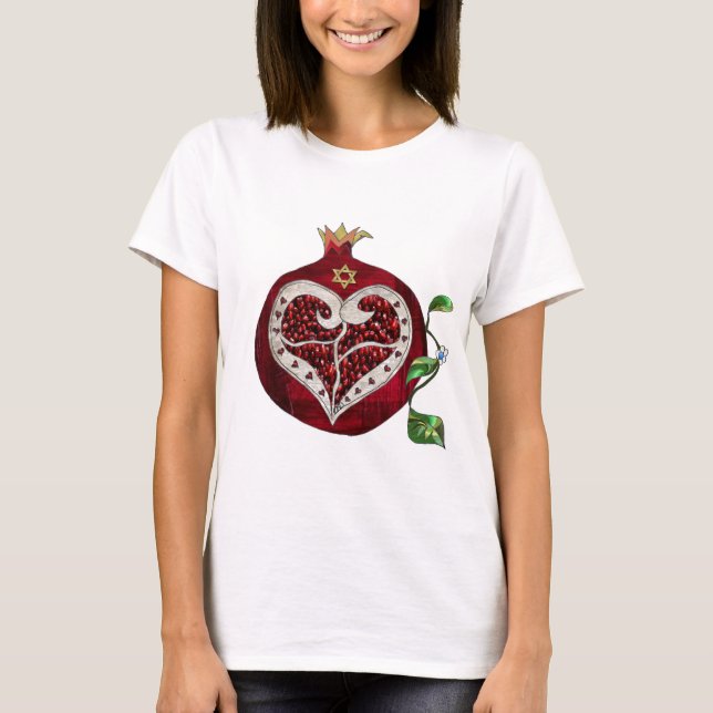 Camiseta Judaica Pomegranate Heart Hanukkah Rosh Hashanah (Anverso)