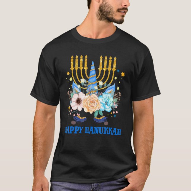 Camiseta Judía judío judío de unicornio feliz hanukkah niño (Anverso)
