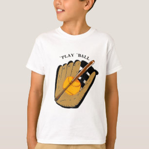 Camiseta Juega pelota con guante y bate para niños