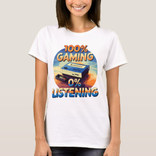 Camiseta Juego 0% Escuchando Divertido Jugador Estilo Retro