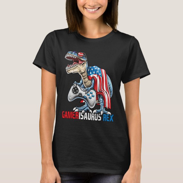 Camiseta Juego 4 De Julio T Rex Dinosaur Amerisaurus Rex Bo (Anverso)