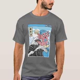 Camiseta Juego Axolotl Surfing Kanagawa Wave Pastel Kawaii