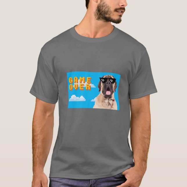 Camiseta Juego de 8 bits sobre mastiff (Anverso)