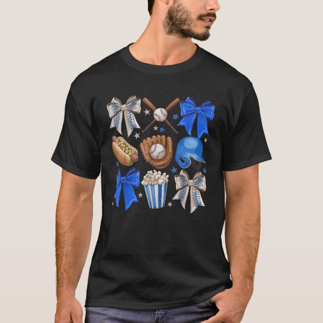 Camiseta Juego de Béisbol Día de Coqueta Azul Bow Bow Madre (Anverso)