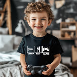 Camiseta Juego de dormir y comer<br><div class="desc">Camiseta para el juego de dormir - La camiseta perfecta para los jugadores de núcleo duro está aquí. Esta graciosa camiseta con símbolos de señas de la calle para comer y dormir, y un controlador de juegos de computadora en la tercera señal con el mensaje: Dormir, comer y jugar. Esta...</div>