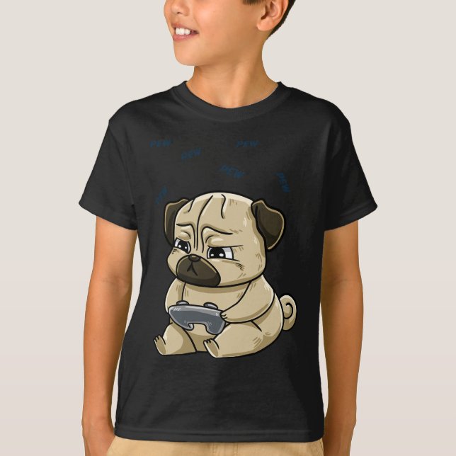 Camiseta Juego de Gamepad Pug Pew Cute Hob  (Anverso)