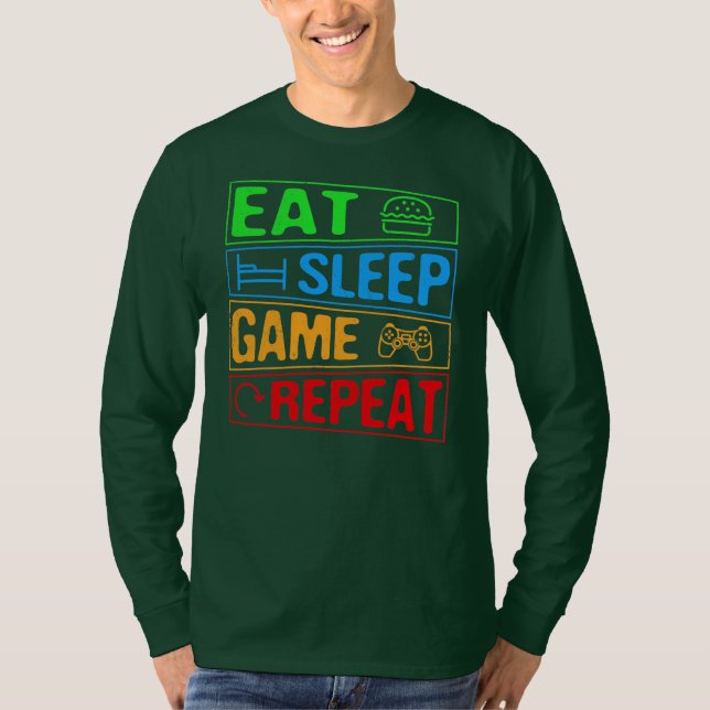 Camiseta Juego de Gaming Eat Sleep Juego Repetir Regalo Mul (Anverso)