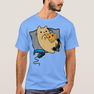 Camiseta Juego de Gato Nerdy Pizza Eating Gamer Paused 1122