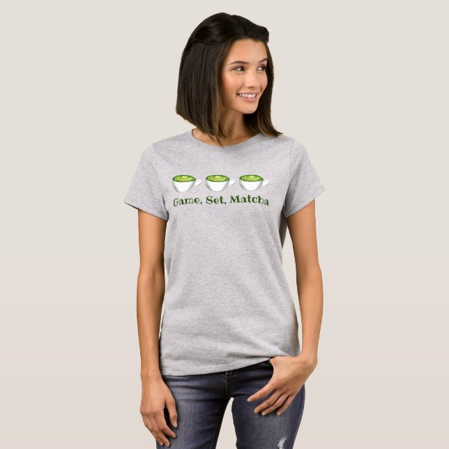 Camiseta Juego de juegos Coincidencia Matcha Té Verde Té La (Anverso completo)