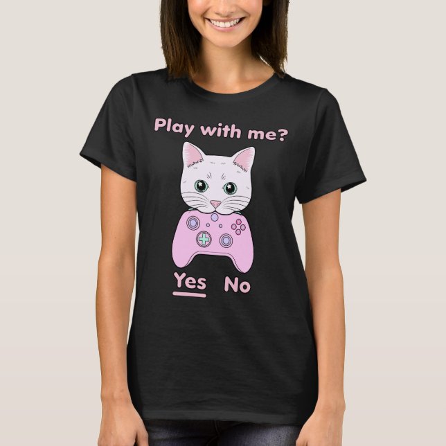 Camiseta Juego de jugador conmigo gato Personalizado rosado (Anverso)
