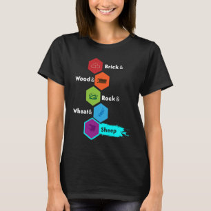 Camiseta Juego de mesa Ladrillo Madera Roca Trigo y Oveja