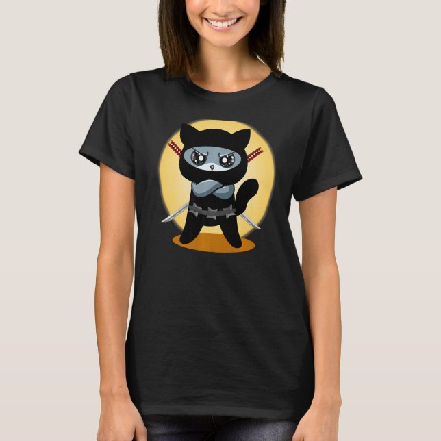 Camiseta Juego de Ninja Gato con Ninjato Katana juego malva (Anverso)