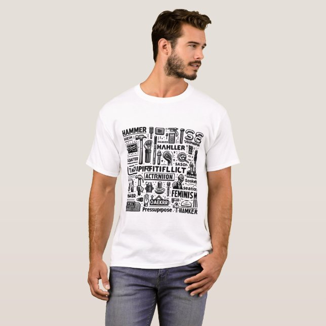 Camiseta Juego de palabras de construcción: herramientas y  (Anverso completo)