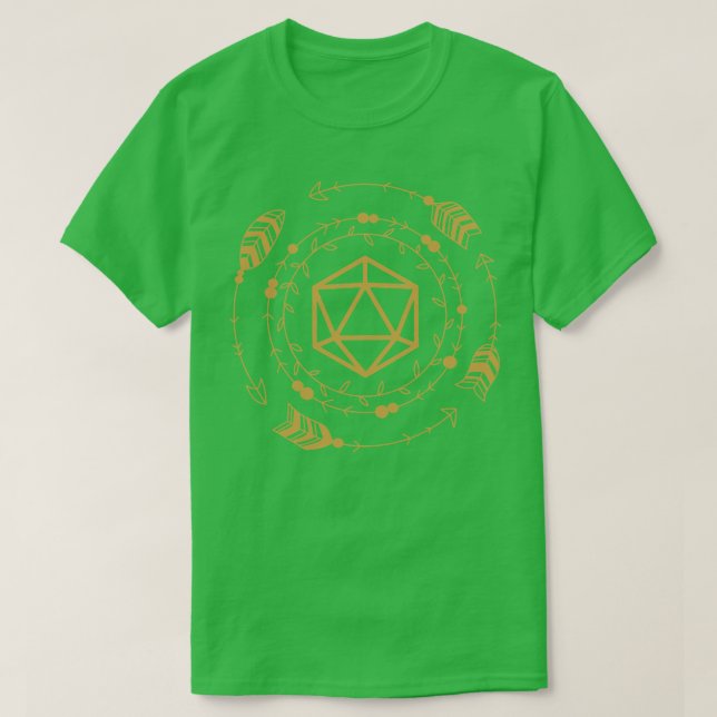 Camiseta Juego de RPG del Boho de Oro D20 Dice (Diseño del anverso)