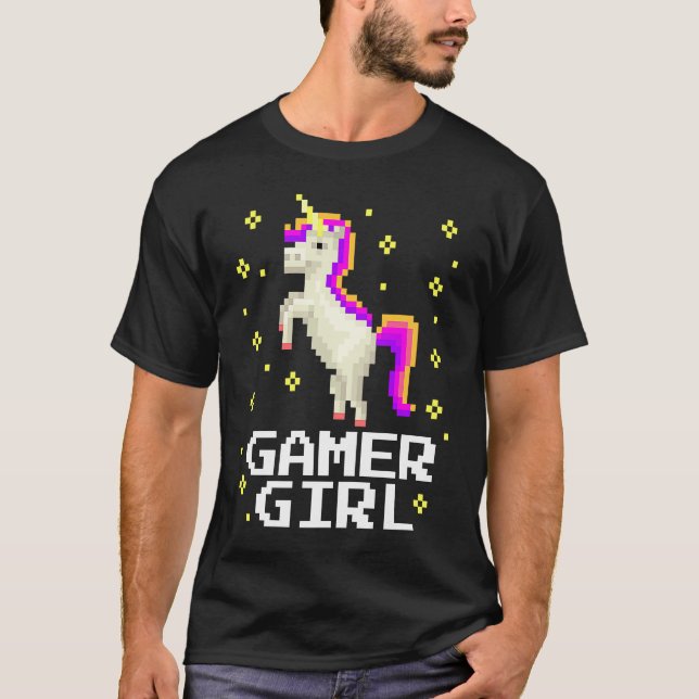 Camiseta Juego de video de Chica de jugador Unicornio Pixel (Anverso)