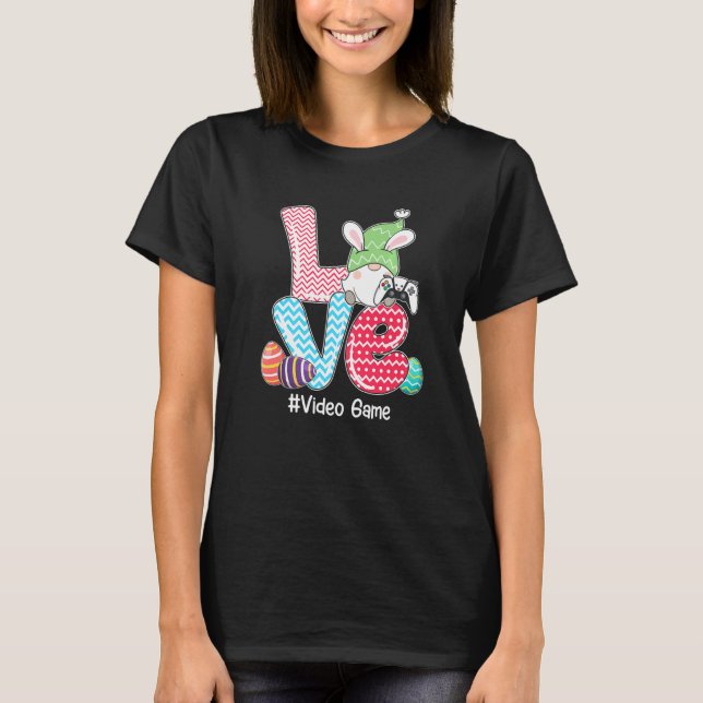 Camiseta Juego de video de Gnome lindo LOVE Bunny Cazando H (Anverso)