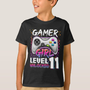 Camiseta Juego de video desbloqueado de nivel 11 de Chica d
