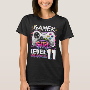 Camiseta Juego de video desbloqueado de nivel 11 de Chica d