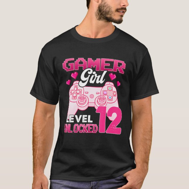 Camiseta Juego De Video Desbloqueado De Nivel 12 Chica De J (Anverso)