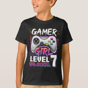 Camiseta Juego de video desbloqueado de nivel 7 de Chica de