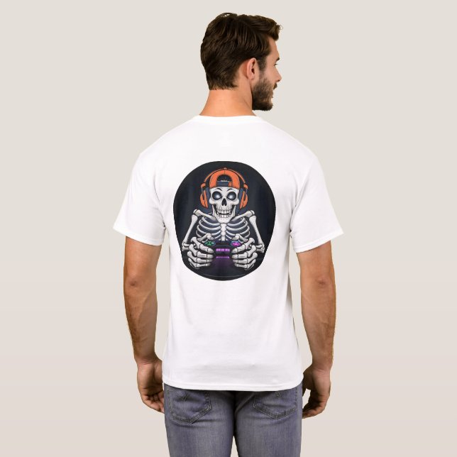 Camiseta Juego de vídeo Guay Skeleton Gamer con controlador (Reverso completo)